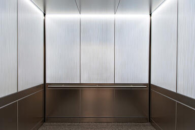 LEVELe Elevator Interior with LightPlane Panels in VIviGraphix Graphica glass 