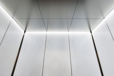 LEVELe Elevator Interior with LightPlane Panels in ViviGraphix Graphica glass wi