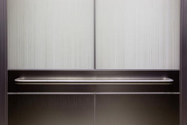 LEVELe-105 Elevator Interior with upper panels in ViviGraphix Graphica, Reflect 