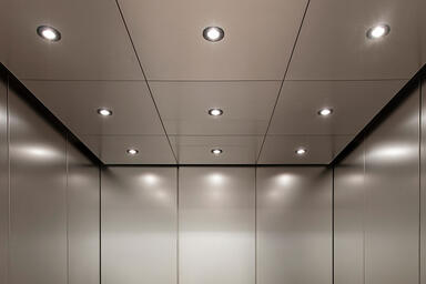 Elevator Ceiling in Stainless Steel with Seastone pattern