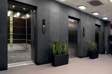 LEVELe-107 Elevator Interior with main panels in Wenge wood veneer